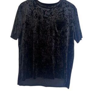 Falls Creek Black Burnout Velvet Short Sleeve Top Edgy Christmas Holiday Size LG